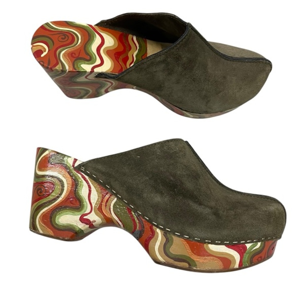 Vintage Handmade Wooden Clogs Funky Psychedelic Size 37
